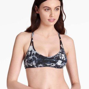 Lucky Brand Black Tie Dye Bikini Top Medium Beaded Lace Up Back